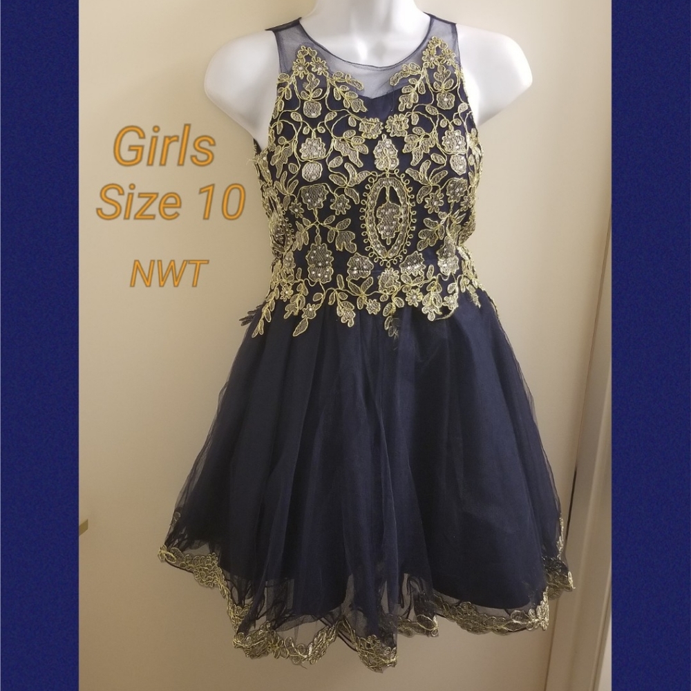 Girls navy & gold cocktail
